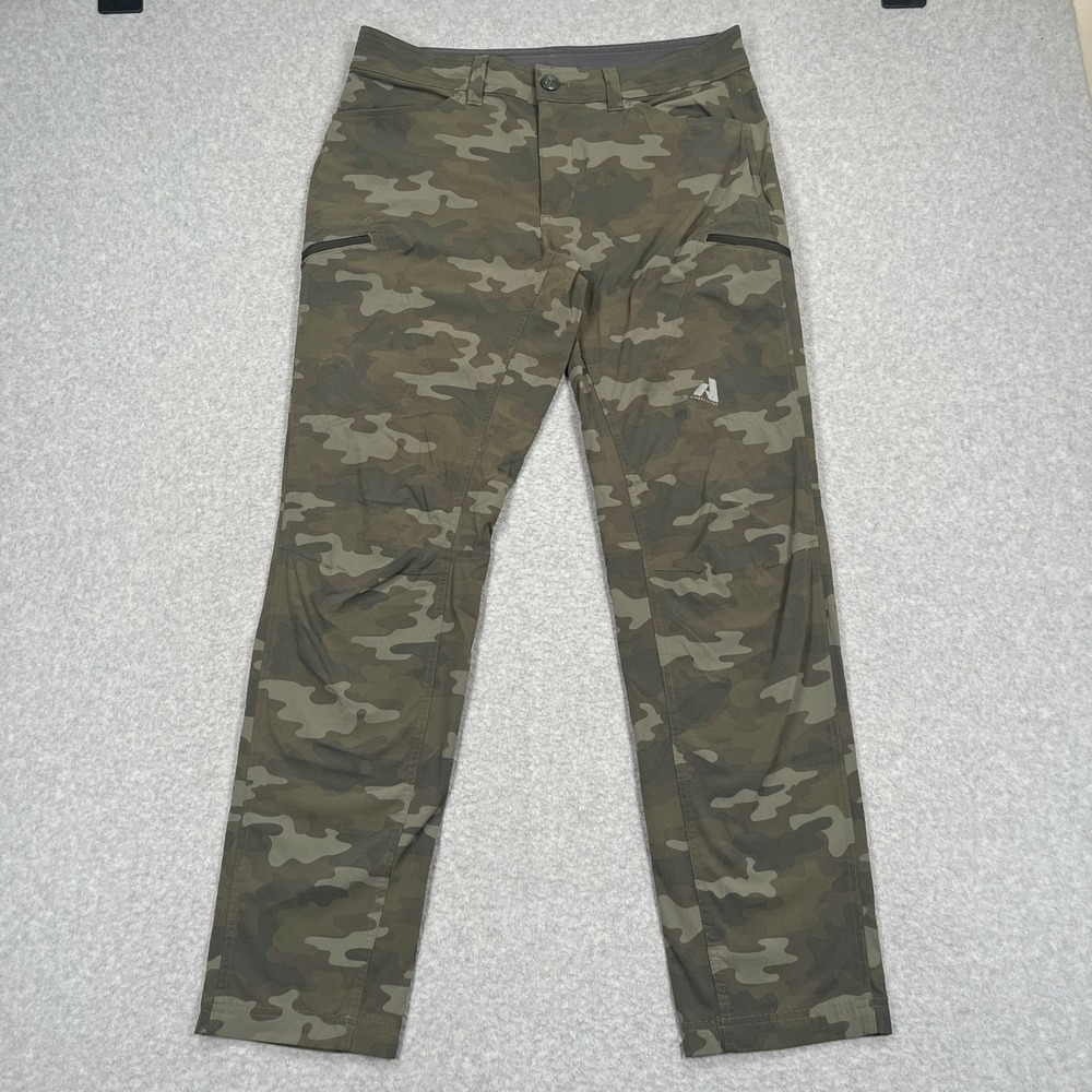 Eddie Bauer First Ascent Guide Pro Pants Mens 34x32 (34x31) Green Camo Hiking
